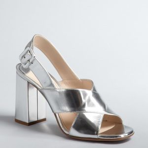 Prada Silver Metallic Leather CrissCross Slingback